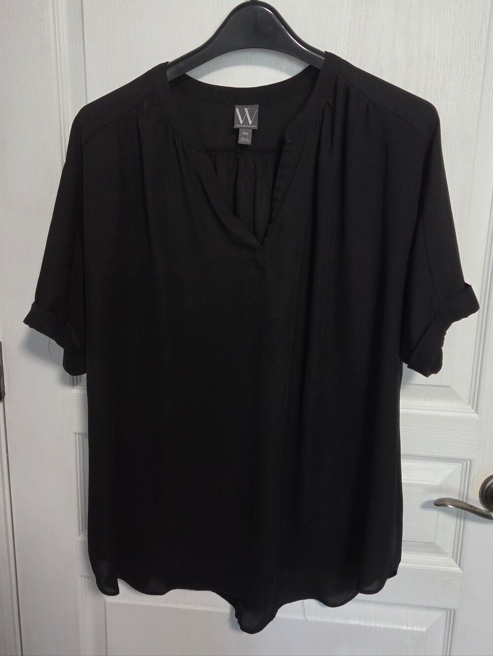 Worthington Sheer Blouse Pleated Back Black Lightweight Shirt Womens Plus XXL